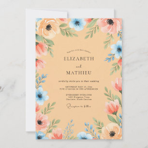 Peach Luminous Watercolor Summer Wedding Invitation