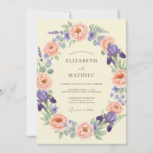 Peach Luscious Botanical Wedding Invitation (Front)