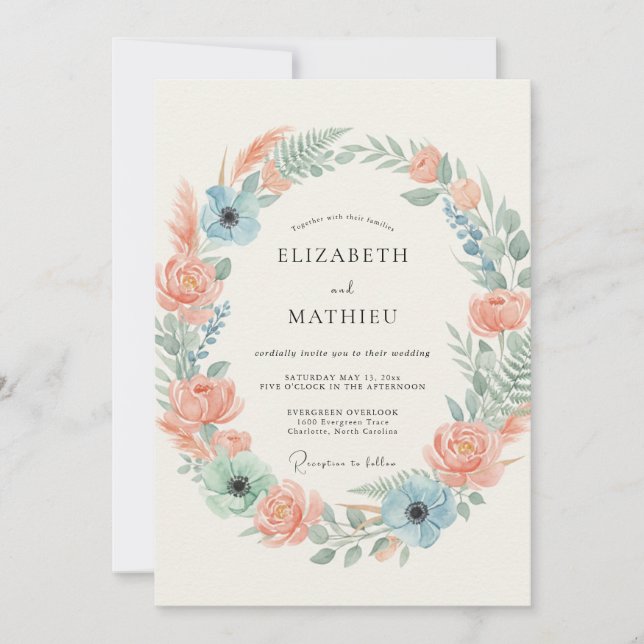 Peach Lush Springtime Wedding Invitation (Front)