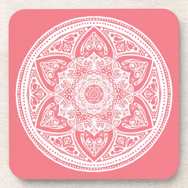 Peach Mandala Beverage Coaster (Front)