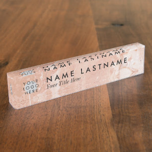 Peach Marble Custom Logo Desk Name Plate