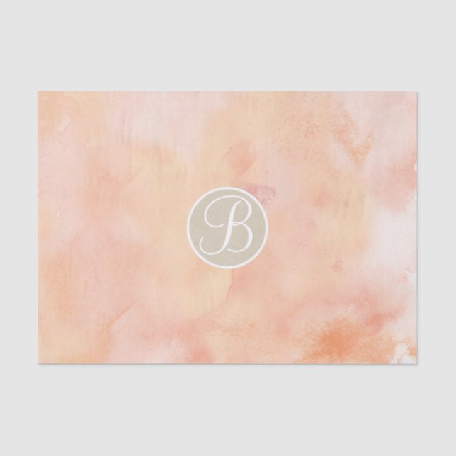 Peach Marble Watercolor Monogram Letter Initial Tissue Paper (Front)