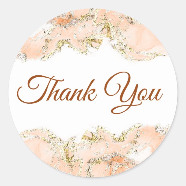 Peach marbling design thank you   classic round sticker (Front)
