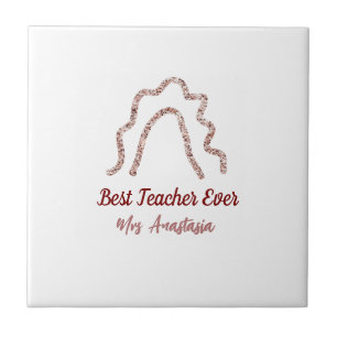 Peach marron glitter rainbow teacher appreciation ceramic tile