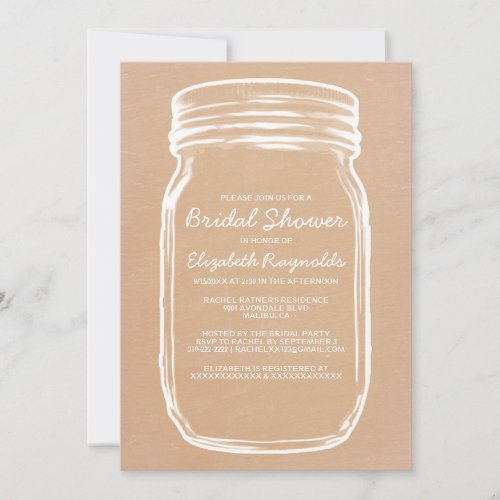 Peach Mason Jar Bridal Shower Invitations