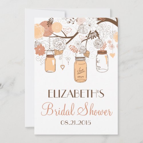 Peach Mason Jars Bridal Shower Invitation