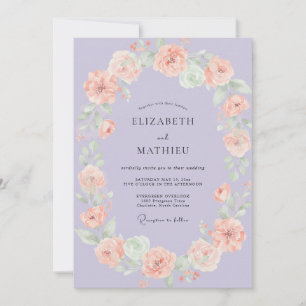 Peach Mauve Wreath Wedding Invitation