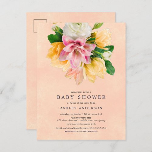 Peach Meadow Floral Baby Shower Invitation  Postcard