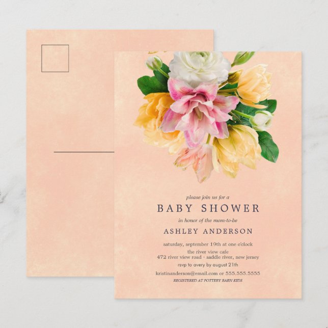 Peach Meadow Floral Baby Shower Invitation  Postcard (Front/Back)