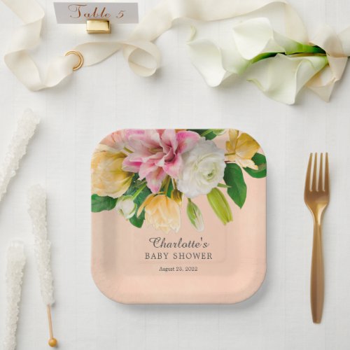 Peach Meadow Floral Baby Shower Paper Plates