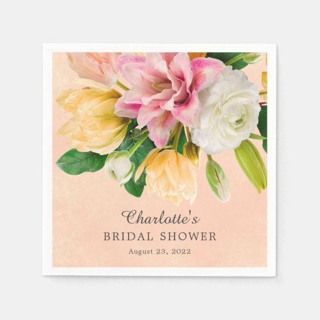 Peach Meadow Floral Bridal Shower Napkins (Front)