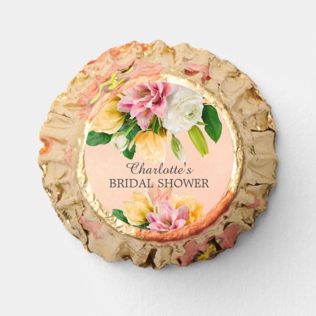 Peach Meadow Floral Bridal Shower Reese's Peanut Butter Cups (Front)