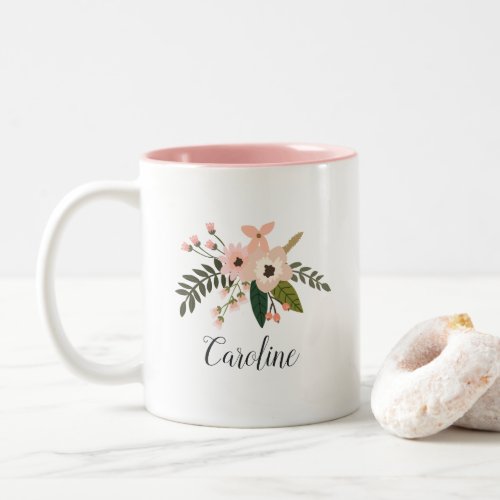 Peach Meadow  Personalized Floral Two_Tone Coffee Mug