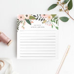 Peach Meadow | Personalized Lined Notepad<br><div class="desc">Chic floral notepad features a top border of peach and blush pink flowers,  buds,  and green botanicals. Personalize with two lines of custom text in modern lettering; shown with the French greeting "bonjour" and your name. Lined.</div>