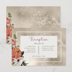Peach Mimosa Blooms Floral Gold Reception Enclosure Card