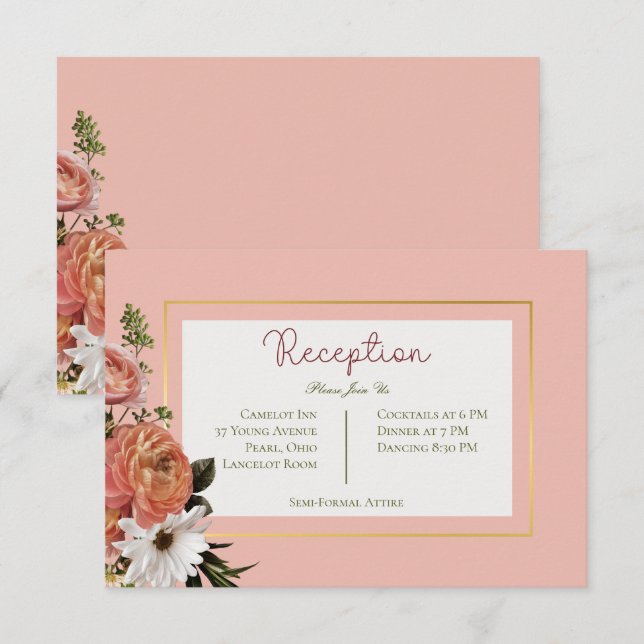 Peach Mimosa Blooms Floral Wedding Reception Enclosure Card (Front/Back)