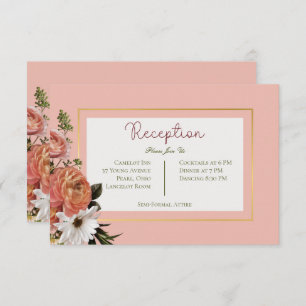 Peach Mimosa Blooms Floral Wedding Reception Enclosure Card