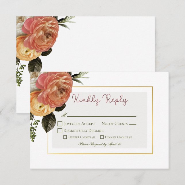 Peach Mimosa Blooms Floral Wedding RSVP Card (Front/Back)