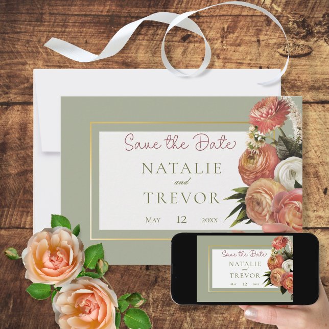 Peach Mimosa Blooms Floral Wedding Save The Date (Creator Uploaded)