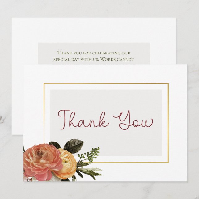 Peach Mimosa Blooms Floral Wedding Thank You Card (Front/Back)