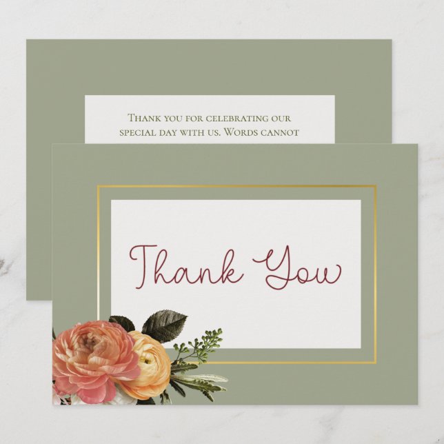 Peach Mimosa Blooms Floral Wedding Thank You Card (Front/Back)