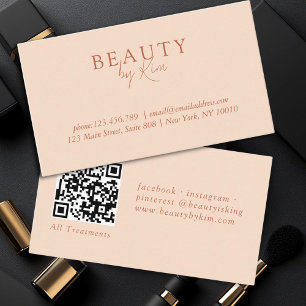Peach, Minimal Elegant, Salon QR Code Business Card