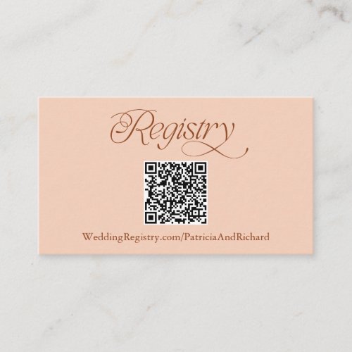 Peach Minimalist Black QR Code Wedding Registry Enclosure Card