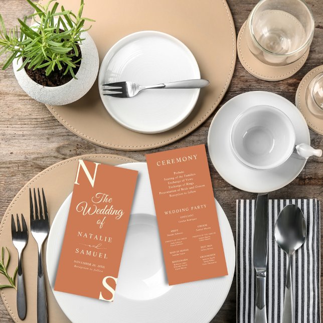 Peach Minimalist Bold Initials Wedding Program (Creator Uploaded)