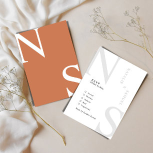 Peach Minimalist & Elegant Bold Initials Wedding  RSVP Card