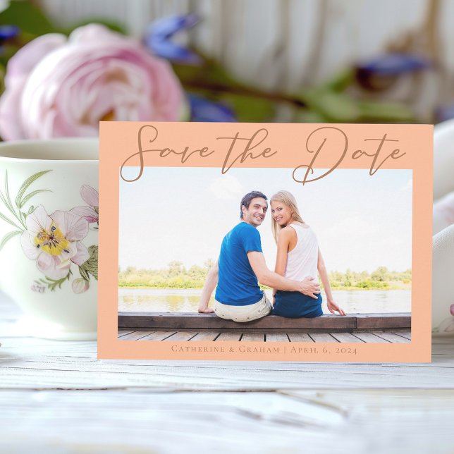 Peach Minimalist Engagement Photo Save The Date (Creator Uploaded)