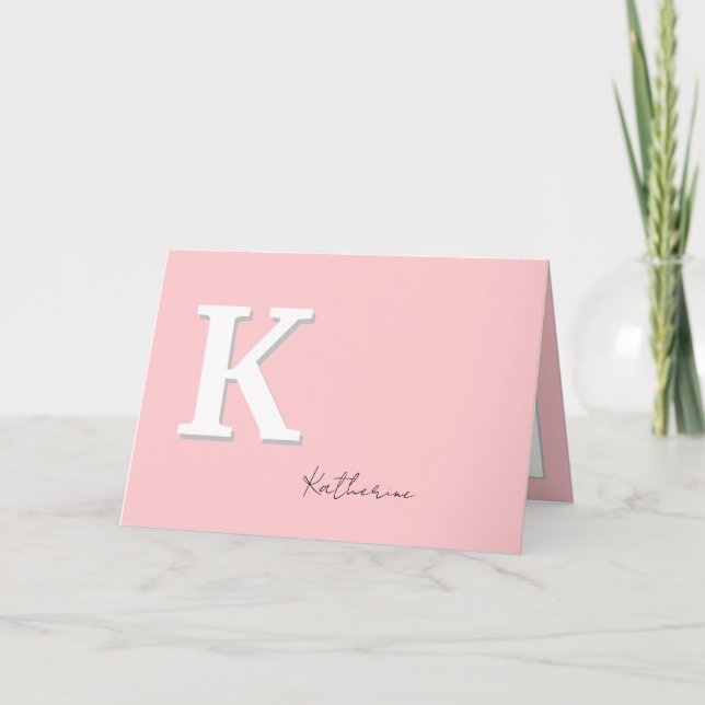 Peach Minimalist Monogram Custom Name Letterpress Thank You Card (Front)