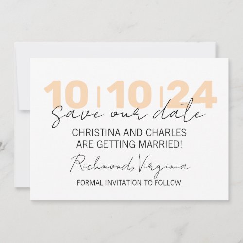 Peach Minimalist Save The Date Card