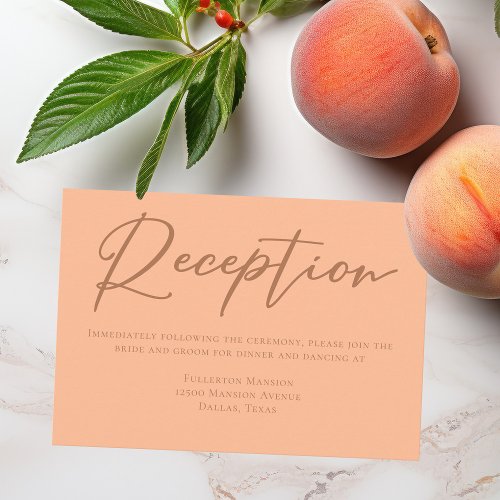 Peach Minimalist Script Summer Wedding Reception Enclosure Card