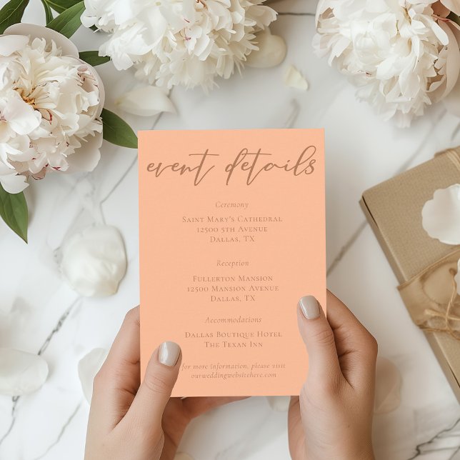 Peach Minimalist Script Wedding Event Details Enclosure Card (Creator Uploaded)