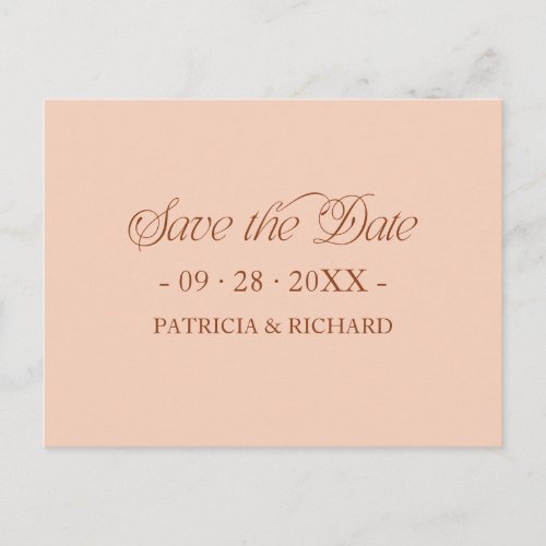 Peach Minimalist Typography Save the Date Postcard