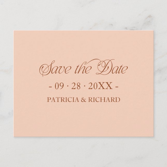 Peach Minimalist Typography Save the Date Postcard (Front)
