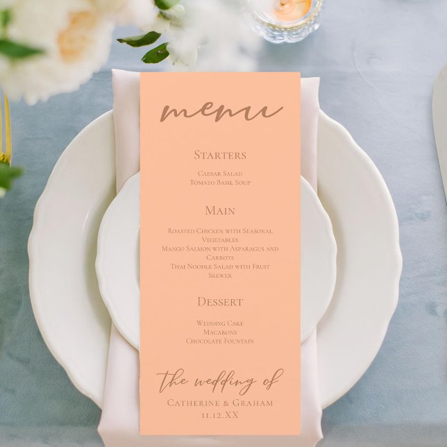 Peach Minimalist Typography Summer Wedding Menu (Creator Uploaded)