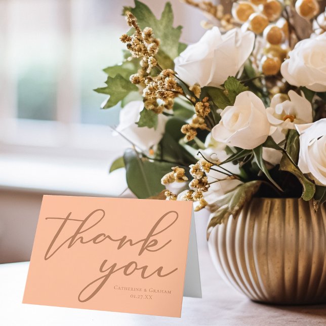 Peach Minimalist Typography Wedding Personalized Thank You Card (Creator Uploaded)