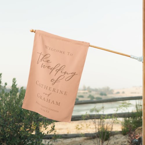 Peach Minimalist Typography Welcome to Our Wedding House Flag