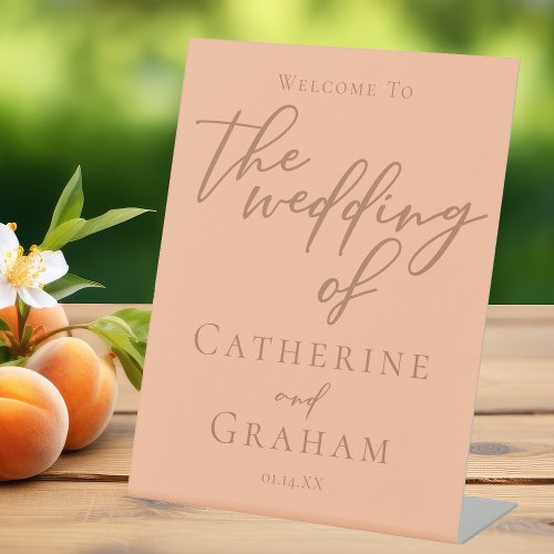 Peach Minimalist Typography Welcome to Our Wedding Pedestal Sign