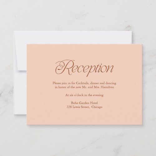 Peach Minimalist Wedding Reception Insert Card