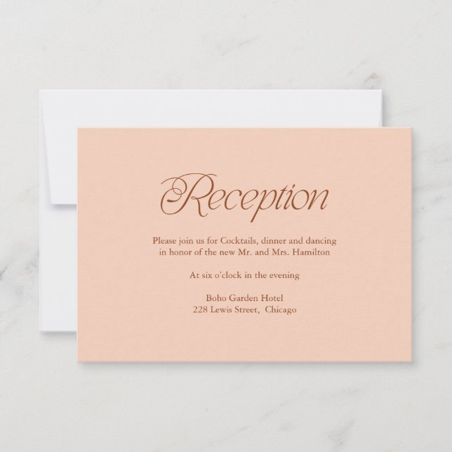 Peach Minimalist Wedding Reception Insert Card (Front)