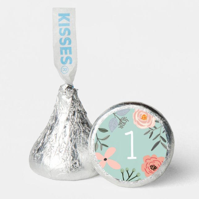 Peach & Mint Boho Floral Kids Birthday Hershey®'s Kisses® (Front)