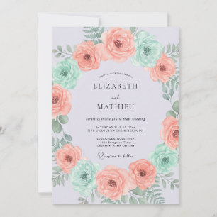 Peach Mint Botanical Flourish Wedding Invitation