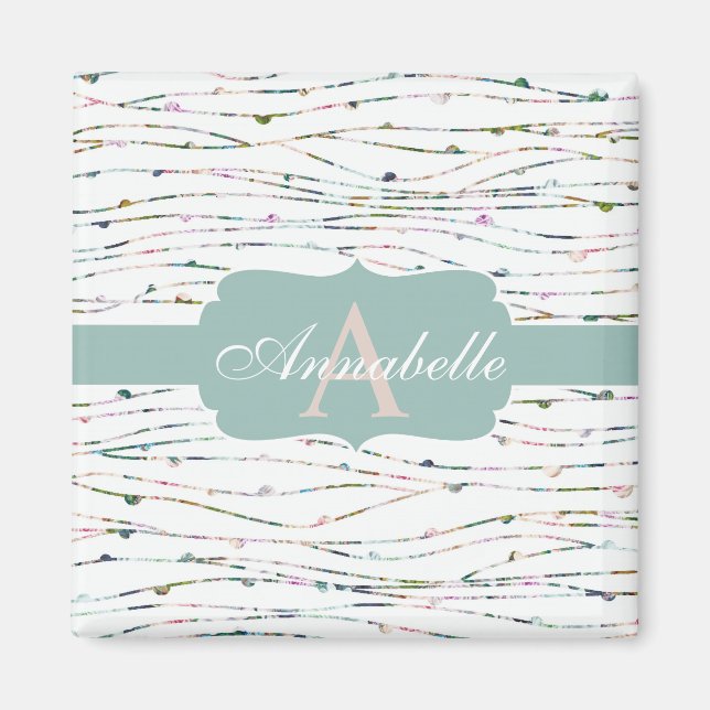 Peach & Mint Branches Cottage Chic Monogram Magnet (Front)