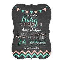 Peach & Mint Bunting Flag Chalkboard Baby Shower Invitation