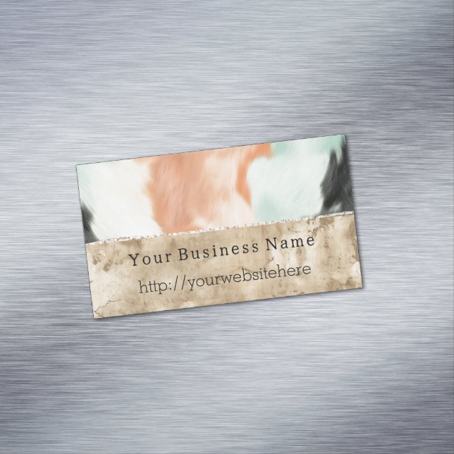 Peach Mint Cowgirl Cowhide Business Card Magnet (In Situ)