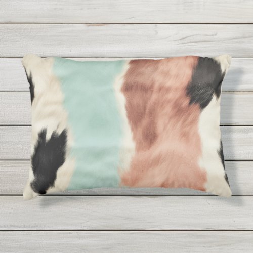 Peach Mint Cream Cowgirl Cowhide Outdoor Pillow
