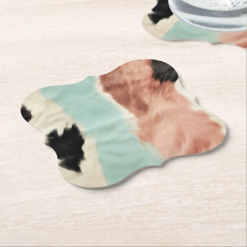 Peach Mint Cream Cowgirl Cowhide Paper Coaster