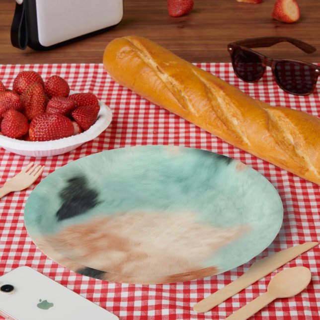 Peach Mint Cream Cowhide Paper Plates (Picnic)